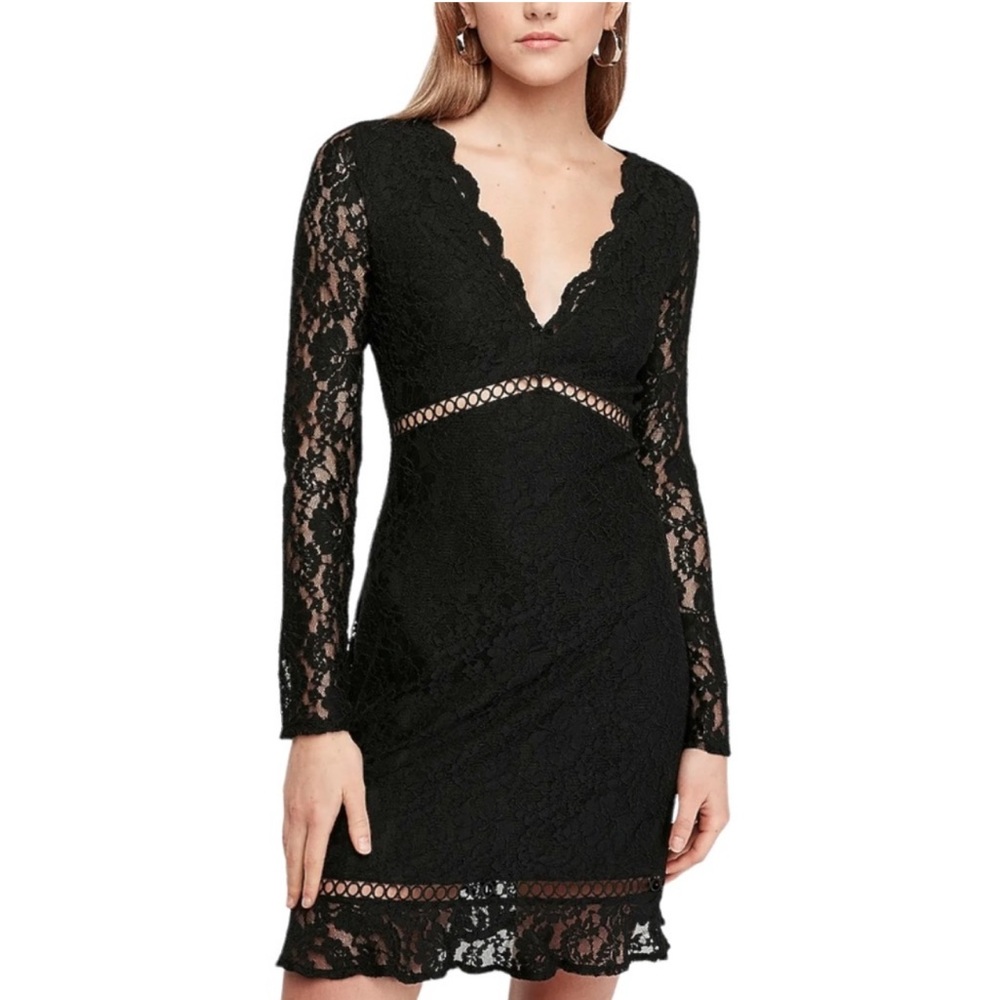 Express Scalloped Lace V Neck Mini Dress Black XS - Picture 7 of 7